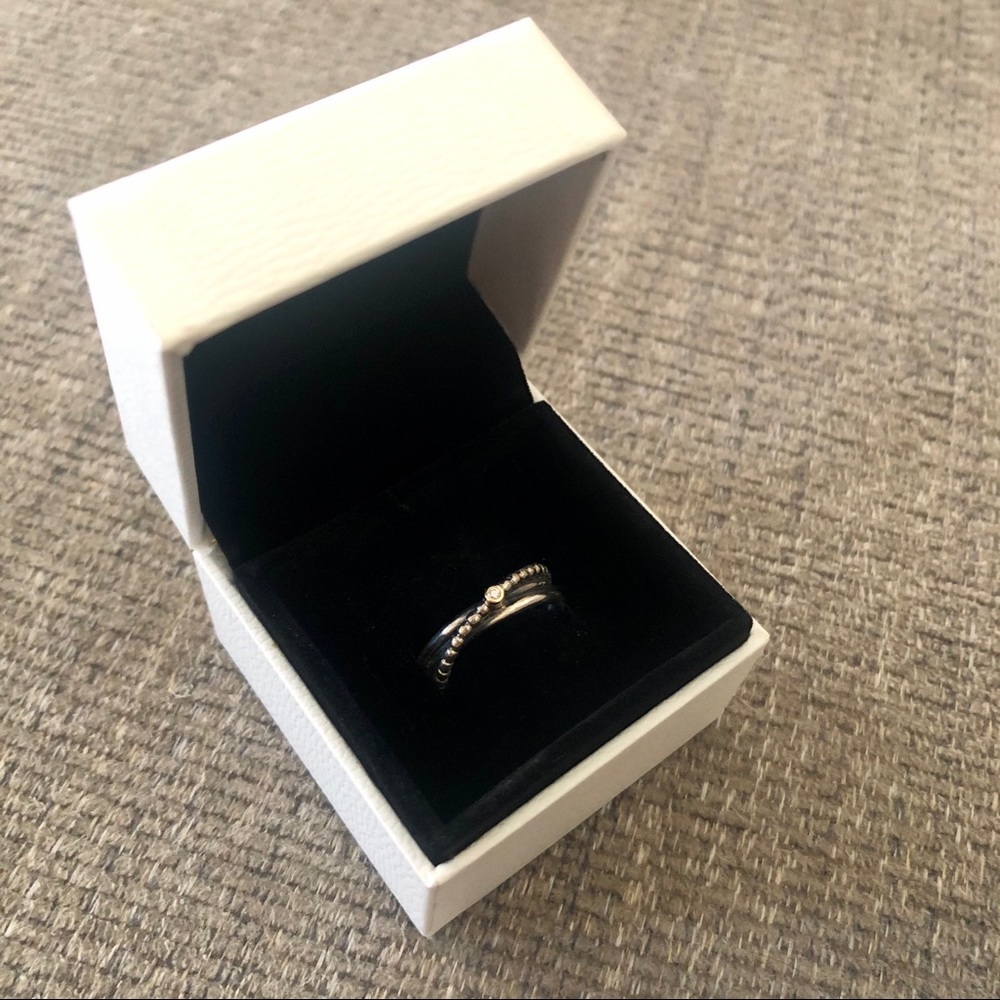 Pandora Sterling Silver 14k Gold Diamond- Size 6
